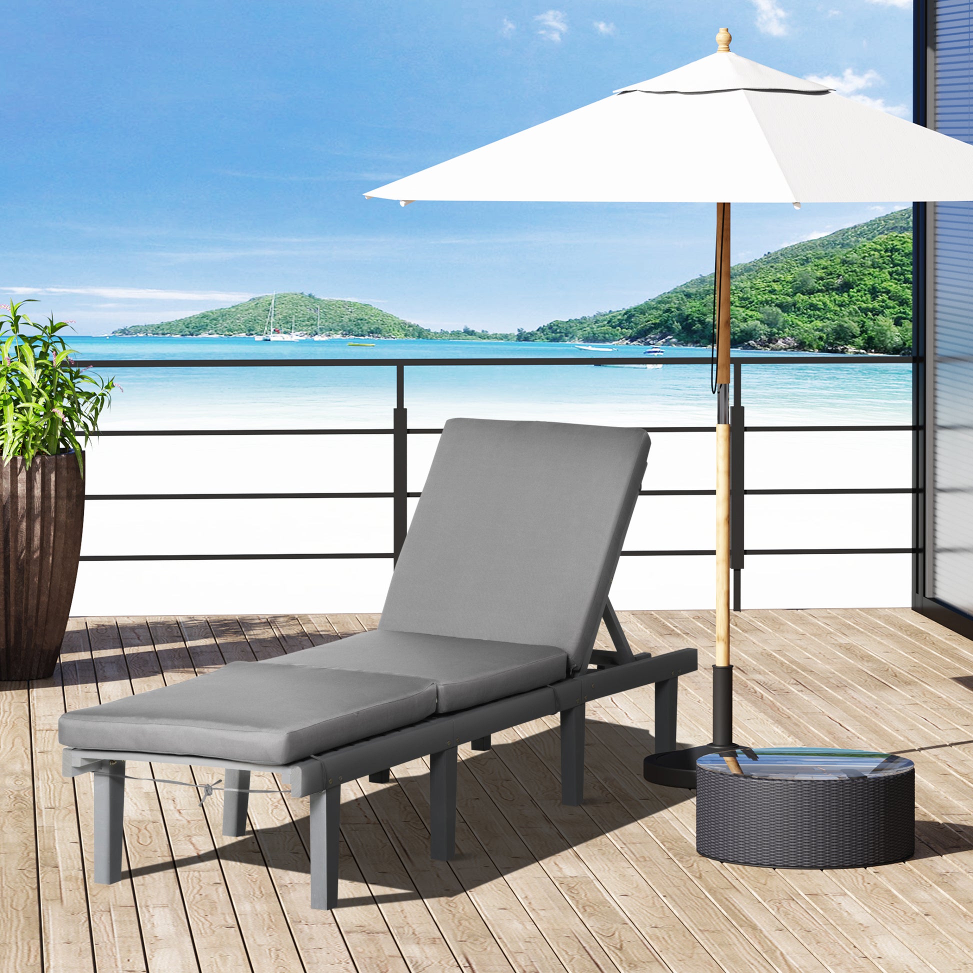 Outsunny Chaise Lounge Chair For Outdoor, Patio Recliner With 4 Position Adjustable Backrest And Cushion For Deck, Beach, Lawn And Sunbathing, Gray Grey Polyester