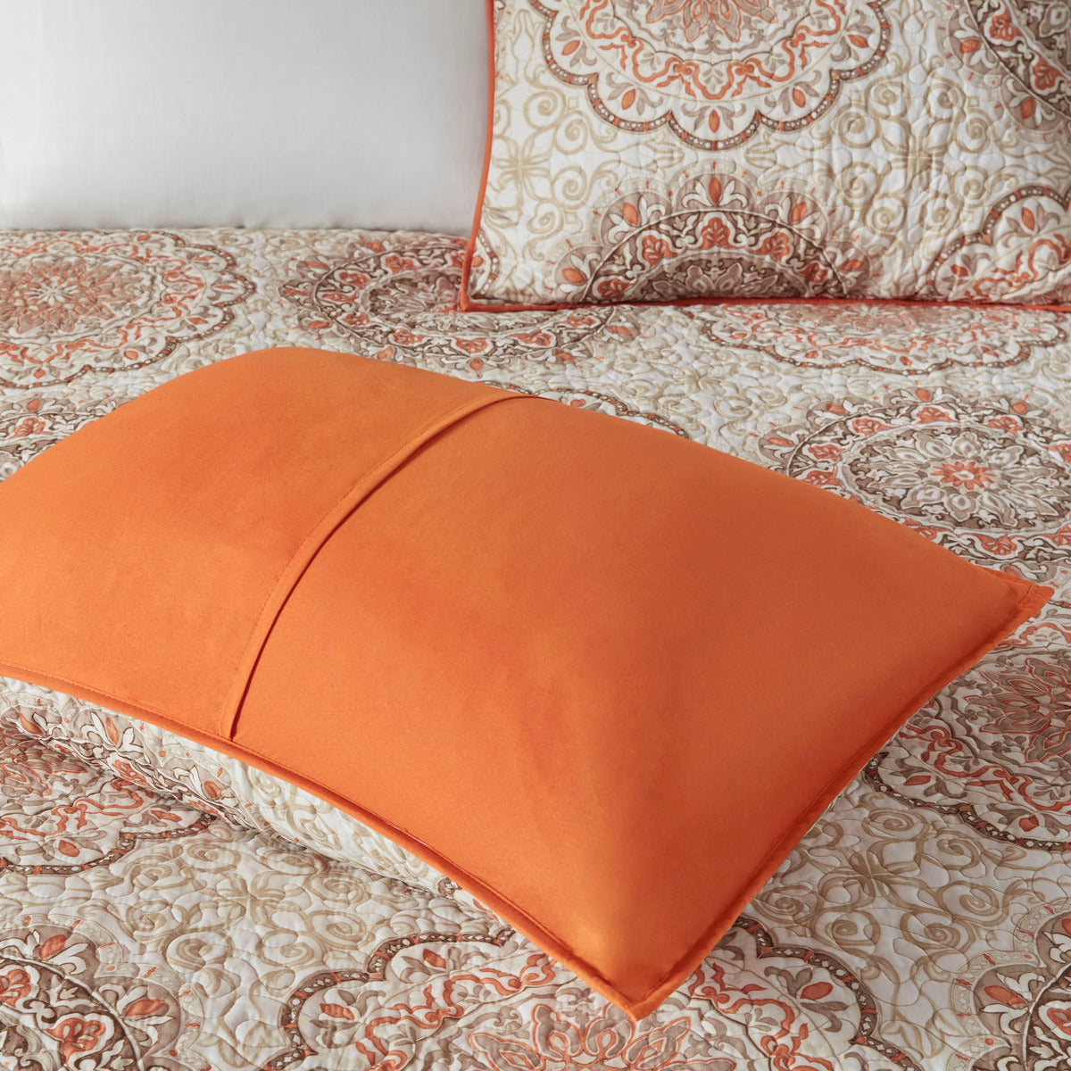 6 Piece Reversible Quilt Set With Throw Pillows Orange King Cal King Orange Cotton
