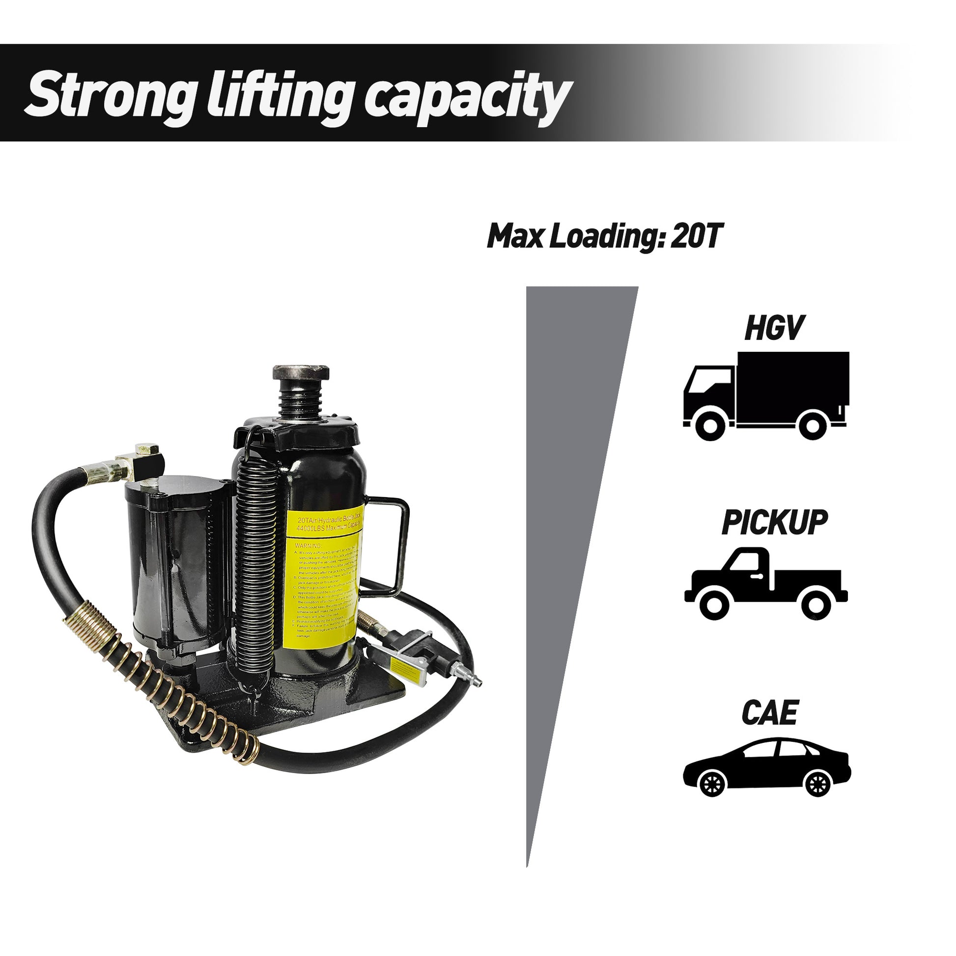 Air Hydraulic Bottle Jack, 20 Ton 40000 Lbs Bottle Jack, 10.23 20.07 Inch Lifting Range, Manual Handle And Air Pump, For Car, Pickup, Truck, Rv, Auto Repair, Industrial Engineering Black Steel