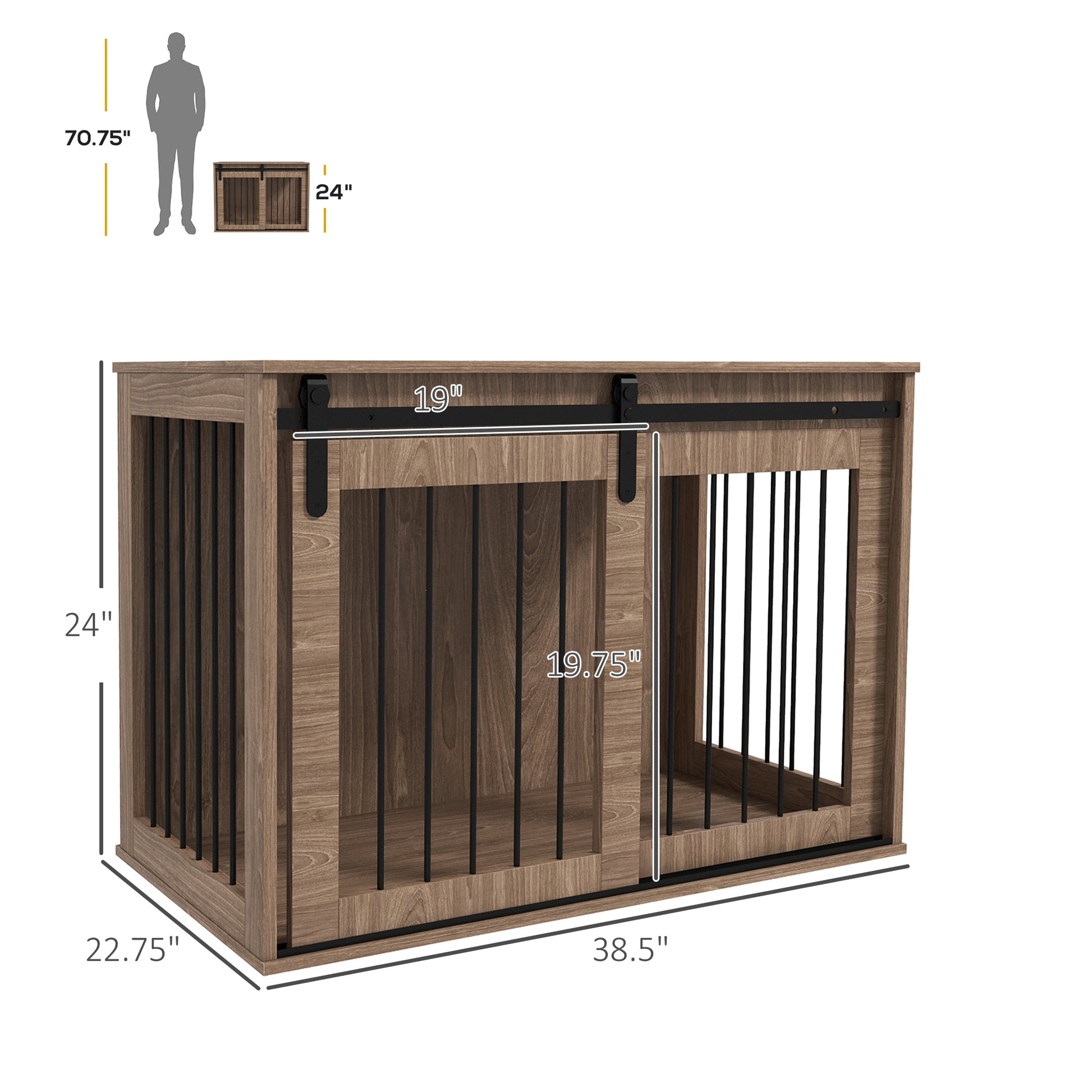 Pawhut Dog Crate Furniture, End Table Dog Cage For Large Sized Dog, Dog Kennel Furniture For Indoor Use, 39" X 23" X 24", Walnut Brown Brown Particle Board