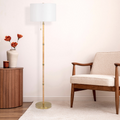 Stellar Wood Rattan Tubegold Brass Metal And White Linen Shade Floor Lamp Gold,Rattan,White Table&Floor Lamps Brass,Linen,Rattan