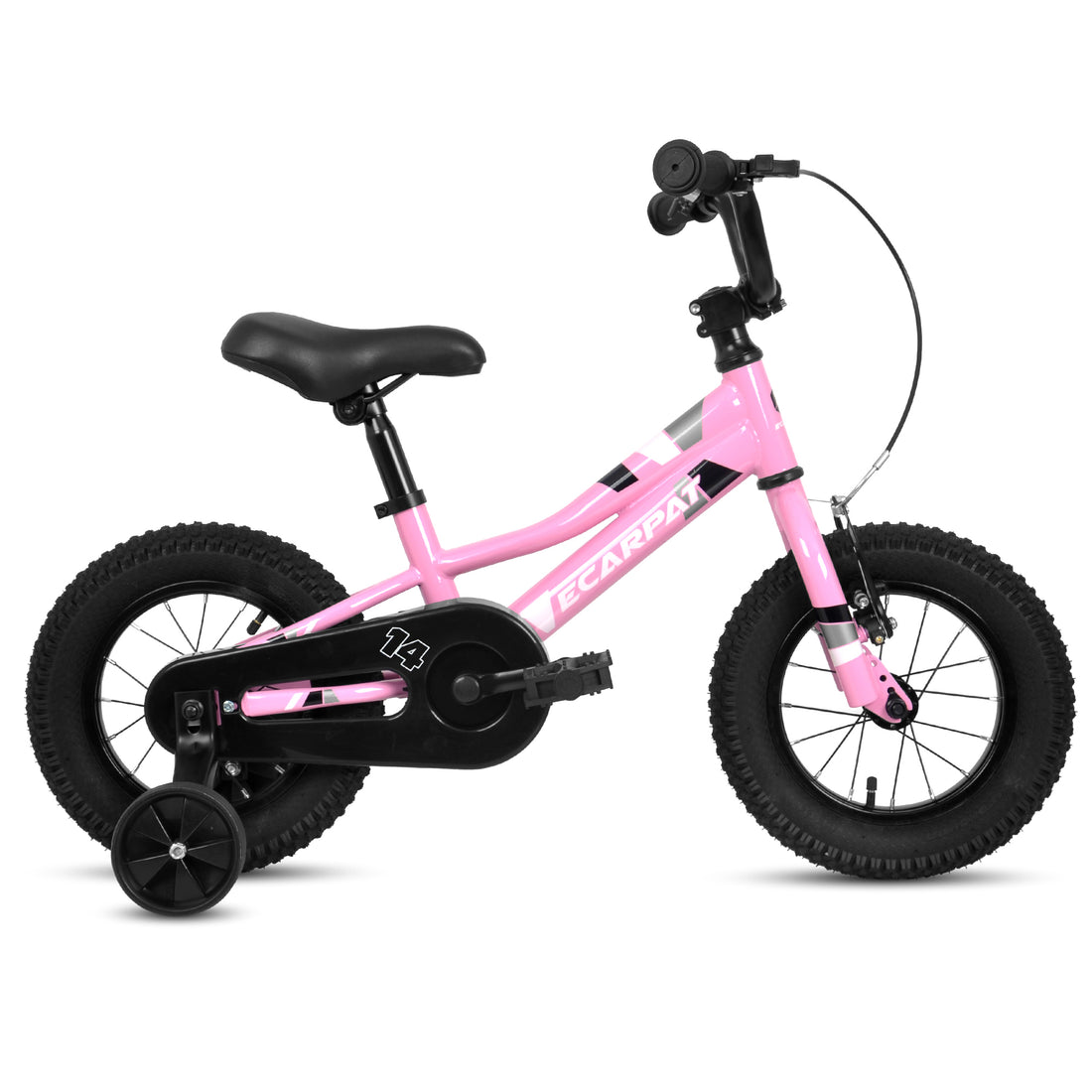 A14117 Kids' Bike 14 Inch Wheels, 1 Speed Boys Girls Child Bicycles For2 4Years, With Removable Training Wheels Baby Toys, Front V Brake, Rear Holding Brake Pink Cute Polyurethane Foam 3 To 4 Years Carbon Steel Outdoor