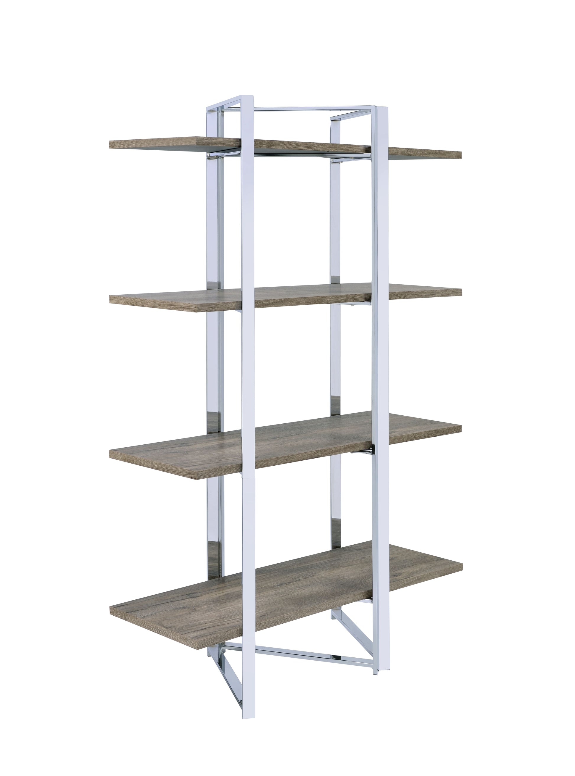 Natural And Chrome 4 Shelf Bookshelf 4 Natural Etagere Horizontal Primary Living Space Open Back Wood Adjustable Shelves Wood Metal