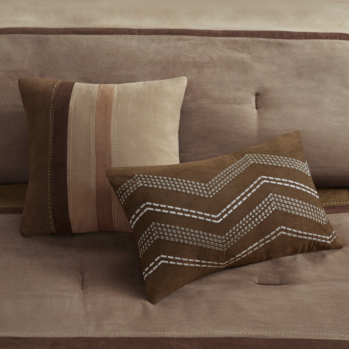 7 Piece Faux Suede Comforter Set Brown Queen Queen Brown Polyester