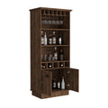 Dundee 70 Inch High 10 Glass Bar Cabinet With 5 Cubbies And 3 Open Shelves And Cabinet Brown Primary Living Space Modern Shelves Included Particle Board