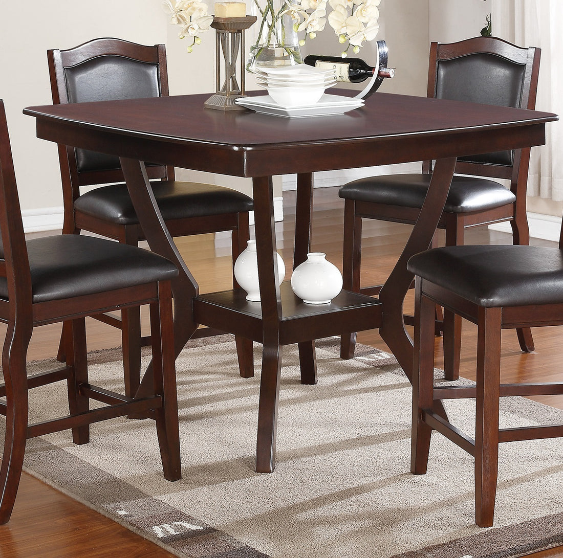 Formal Look Counter Height Dining Table W Shelve And 4X Side Chairs Solidwood Espresso Finish 5Pc Set Dining Room Furniture Wood Dining Room Solid Wood Rubberwood Square Dining Table With Chair Wood Wood Espresso Solid Back Seats 4 42 Inches