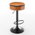 Round Storage Bar Stool Set Of 2, Brown Faux Leather Height Adjustable Barstool, 360 Counter Height Swivel Stool, Armless Bar Chair With Metal Frame For Kitchen Counter Dining Living Room Brown Set Of 2 Foam Pu Leather