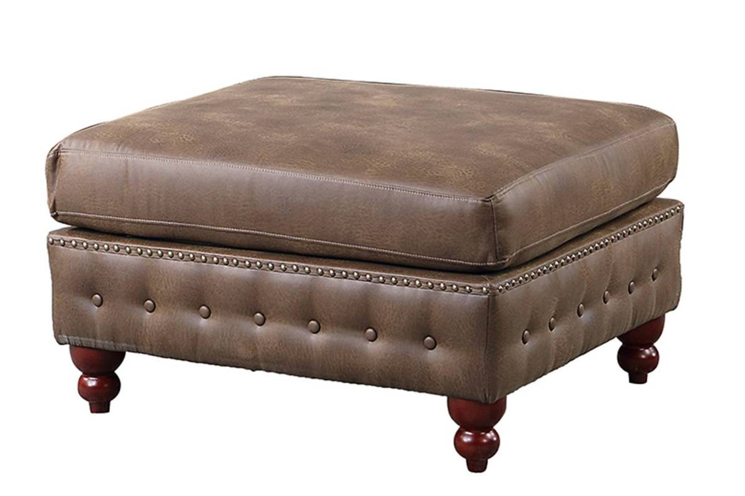 1Pc Cocktail Ottoman Dark Coffee Tufted Wooden Legs Living Room Furniture Dark Coffee Faux Leather Wood Primary Living Space Solid Contemporary,Luxury,Traditional Rubberwood Rectangle Nailhead Trim