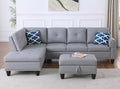 Irine Faux Leather Sectional Sofa With Ottoman Gray Faux Leather Medium Firm Cushion Back Contemporary Foam Faux Leather 3 Seat