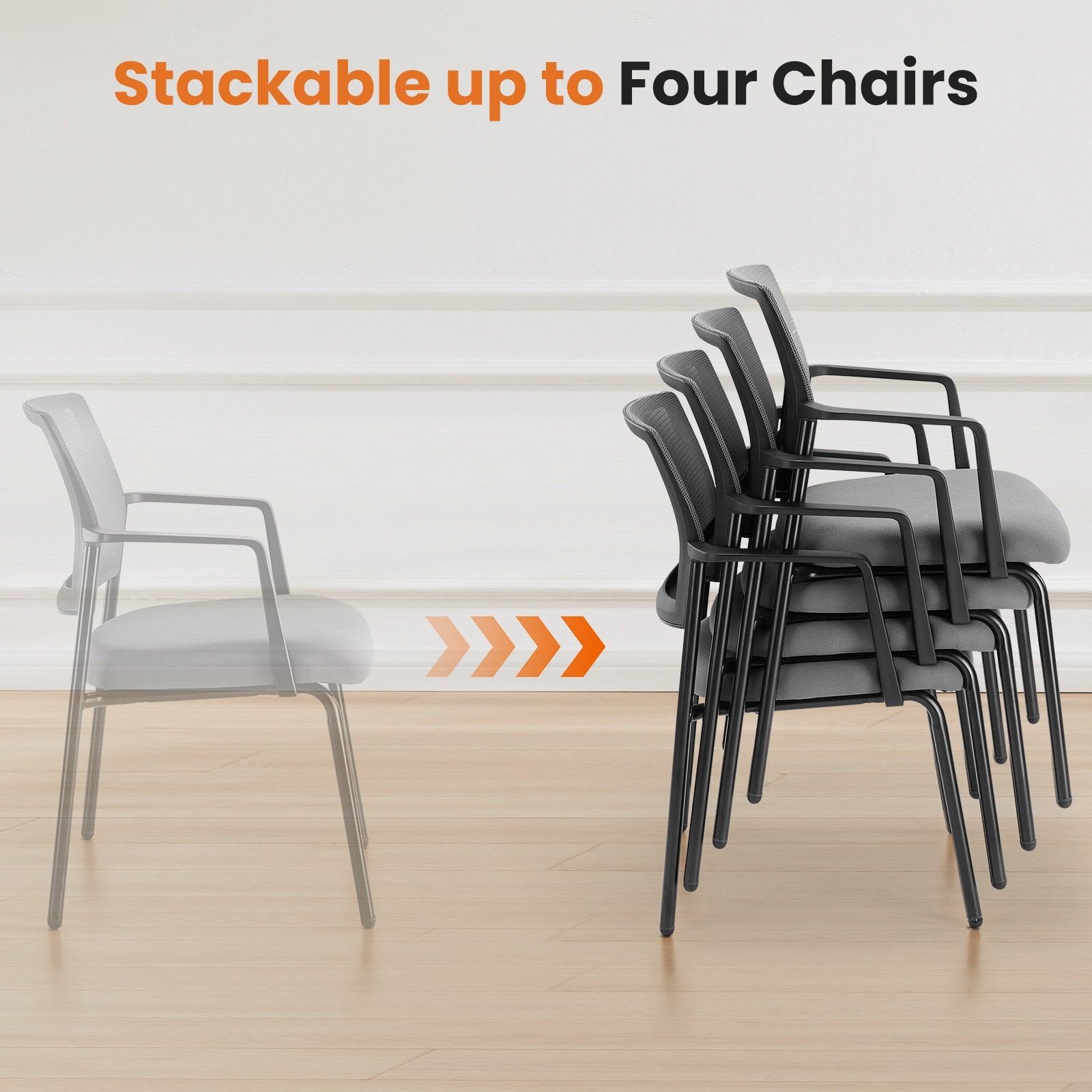 Mesh Back Stacking Arm Chairsupholstered Fabric Stacking Chairs, Sturdy Metal Stacking Chairs,Gray, 1 Pack Gray Abs