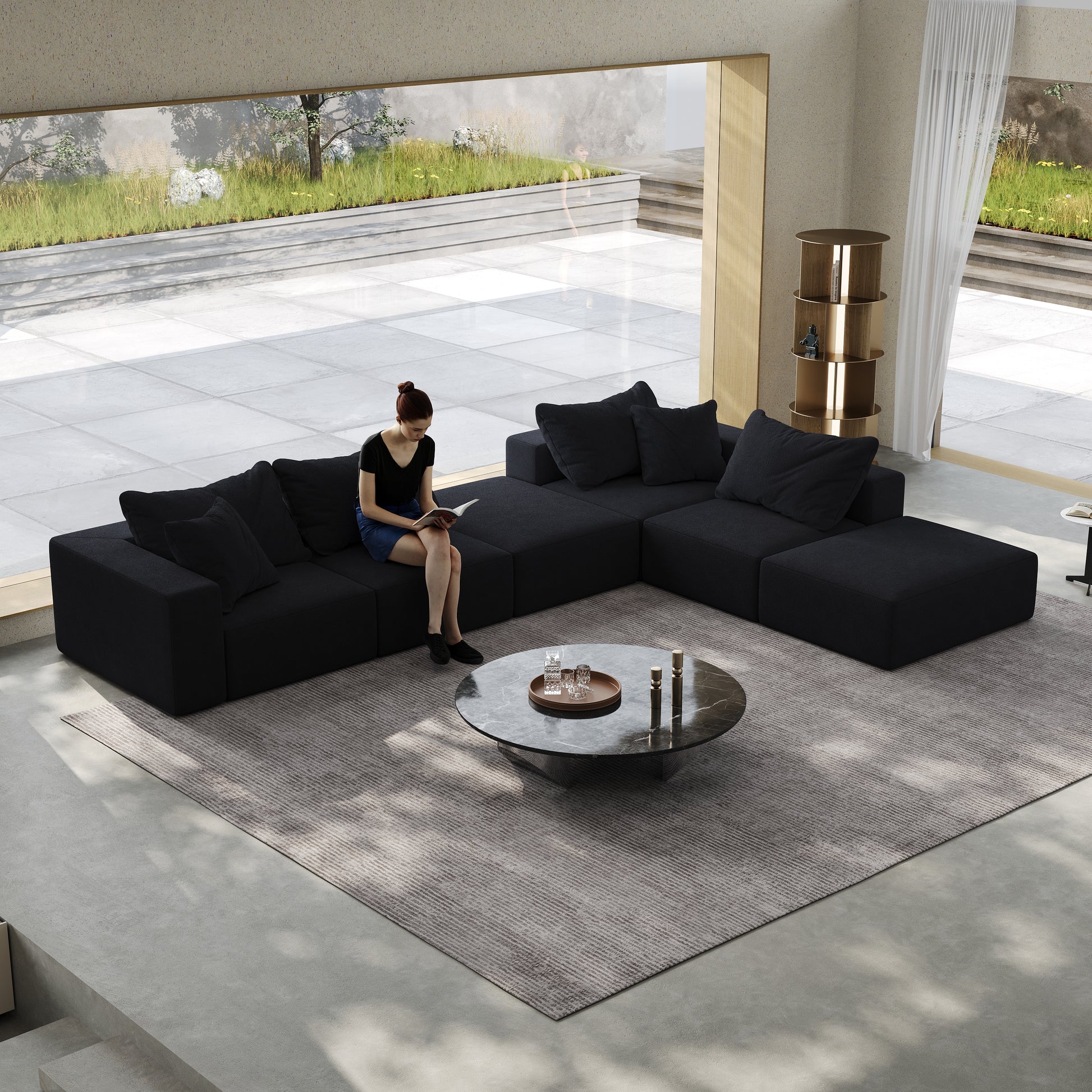 Oversized Sponge Cloud Sofa,Modern Upholstered Sectional Sofa Couch Set,Modular 162" L Shaped Sectional Living Room Sofa Set With 6 Pillows,Free Combination Sofa Couch For Living Room,Bedroom Black Foam Chenille 6 Seat