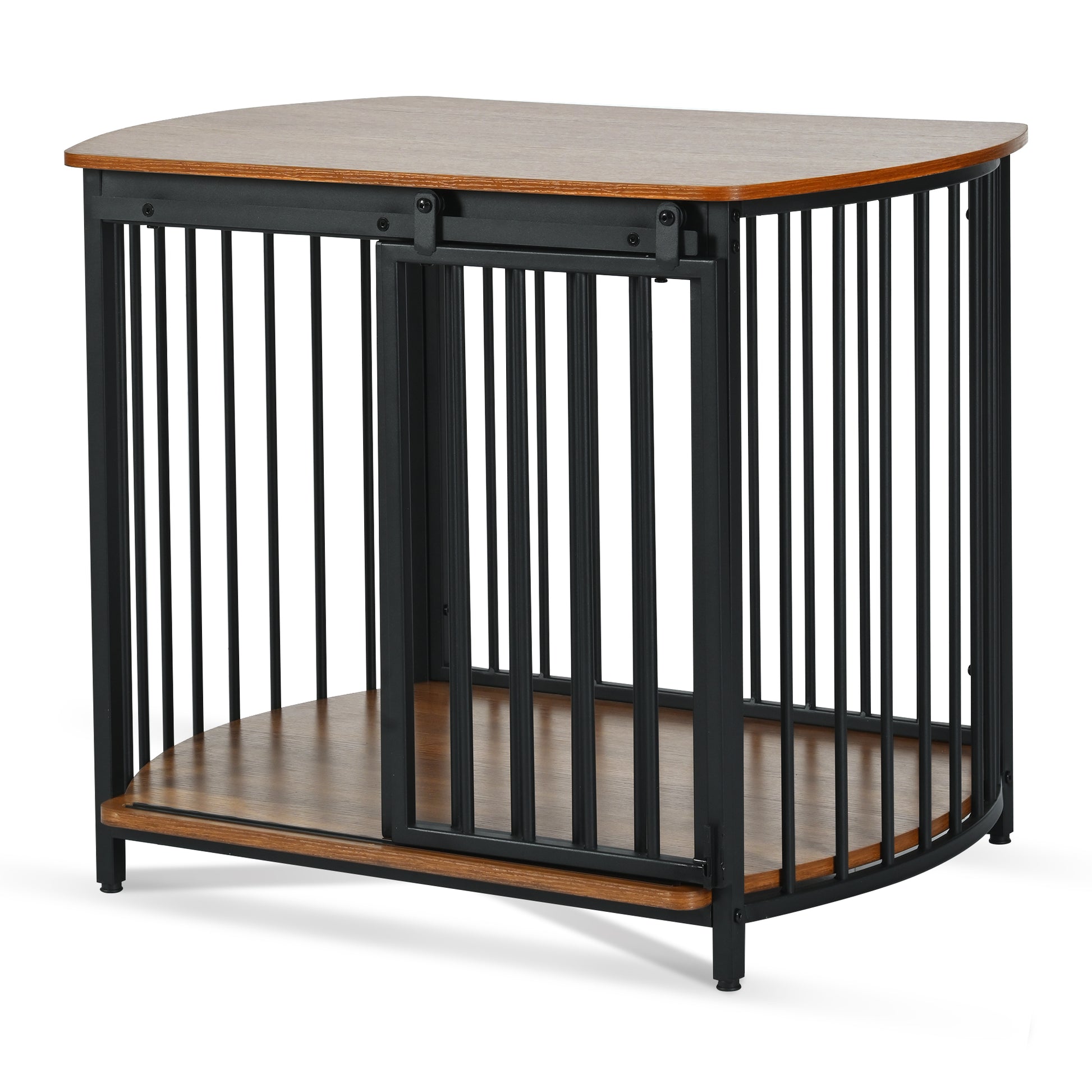 31.5" Furniture Style Dog Crate For Small And Medium Dogs, Wooden Cage Indoor Kennel Furniture, Modern Dog Crate End Table With Double Doors, Brown Brown Pet Barrier Medium 26 40 Lbs Iron,Mdf