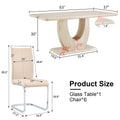 Table And Chair Set.Modern Minimalist Luxury Mdf Rectangular Dining Table With Light Yellow Textured Stickers On The Table, 6 Pu Synthetic Leather High Backrest Soft Cushioned Side Chairs. Light Yellow Seats 6 Mdf