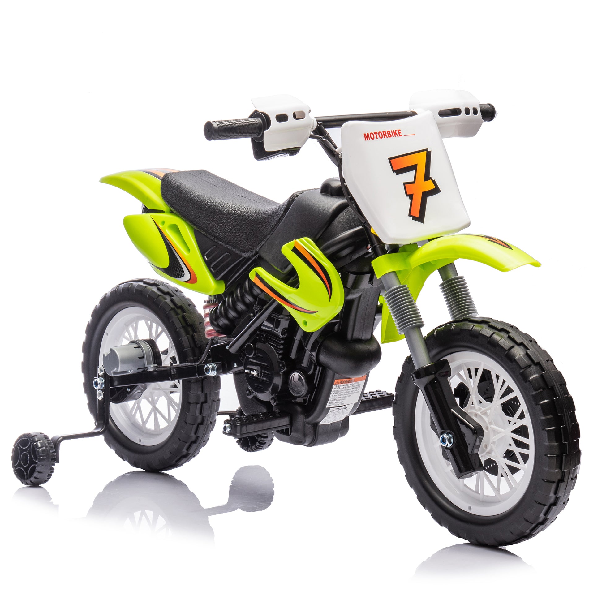 12V Kids Ride On Electric Toy Motorcycle,Rear Suspension,Twist Grip Throttle,Slow Start,Removable Training Wheels,Indie Music Box With Horn And Engine,Simulation Of Dirt Bike Modeling For Kids 3 8. Green 50 99 Lbs Polypropylene