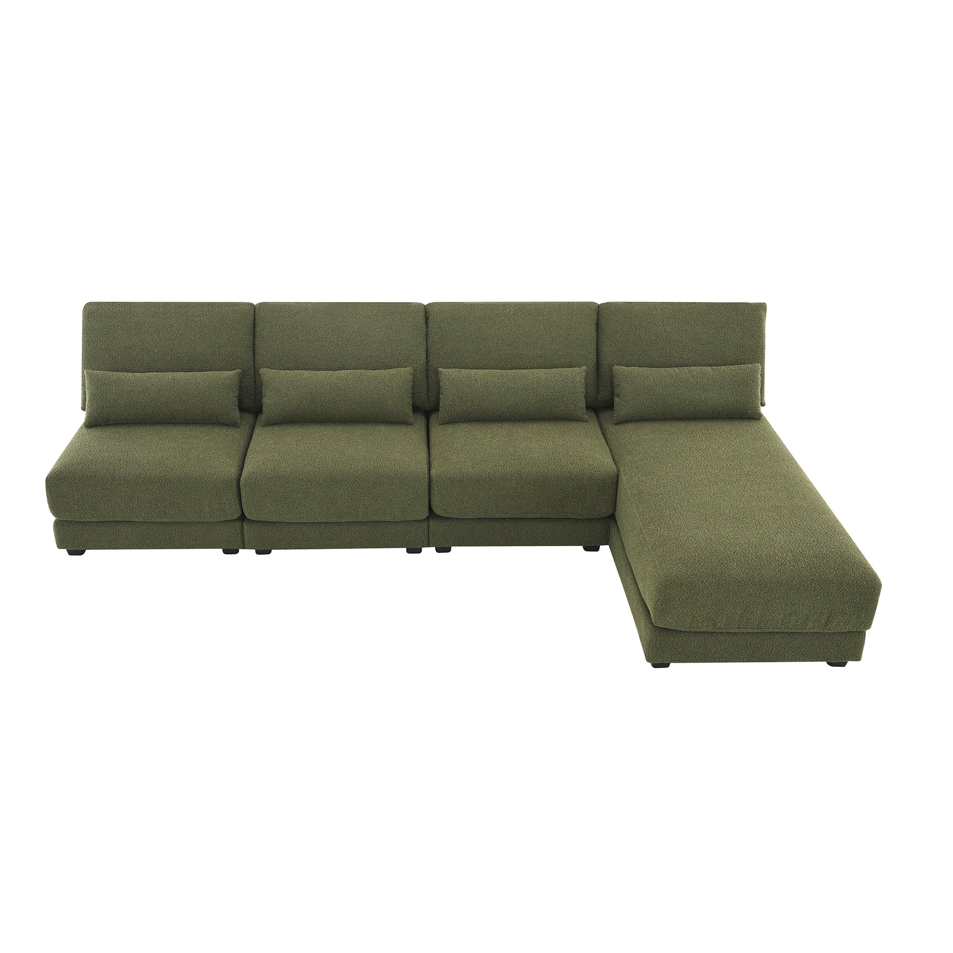 120*61" Oversized Deep Seat Sectional Sofa With Reversible Chaise,Loop Yarn Fabric 5 Seat Armless Indoor Furniture,Convertible L Shaped Couch For Living Room,Apartment,3 Colors Green Fabric 5 Seat