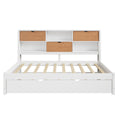 Twin Size Wooden Captain Bed Daybed With Trundle And Bookcase For Small Room,Bedroom, Guest Room, No Box Spring Needed, Walnut And White Box Spring Not Required Twin White Walnut Wood Bedroom Modern Pine Bed Frame Wood