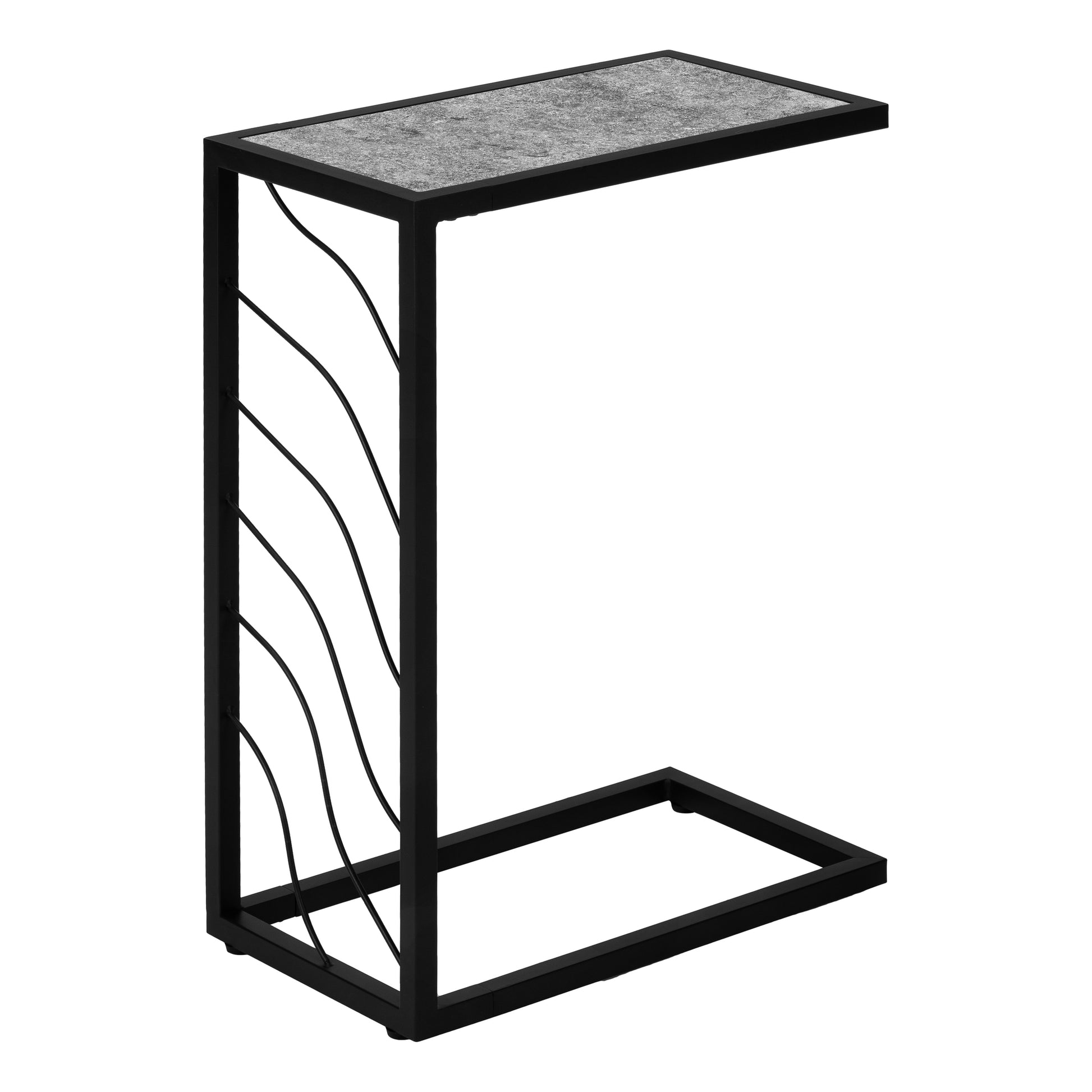 Accent Table, C Shaped, End, Side, Snack, Living Room, Bedroom, Grey Laminate, Black Metal, Contemporary, Modern Grey Metal