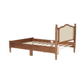 Full Size Wooden Platform Bed With Natural Rattan Headboard, Vintage Bed Frame With Wooden Slat Support, Walnut Expected Arrival Time: 08.23 Box Spring Not Required Full Walnut Wood
