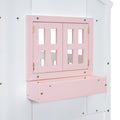 Twin Over Twin House Bunk Bed With Roofwindow, Window Box, Doorwith Safety Guardrails And Ladder, Pink White Twin Pink White Pine