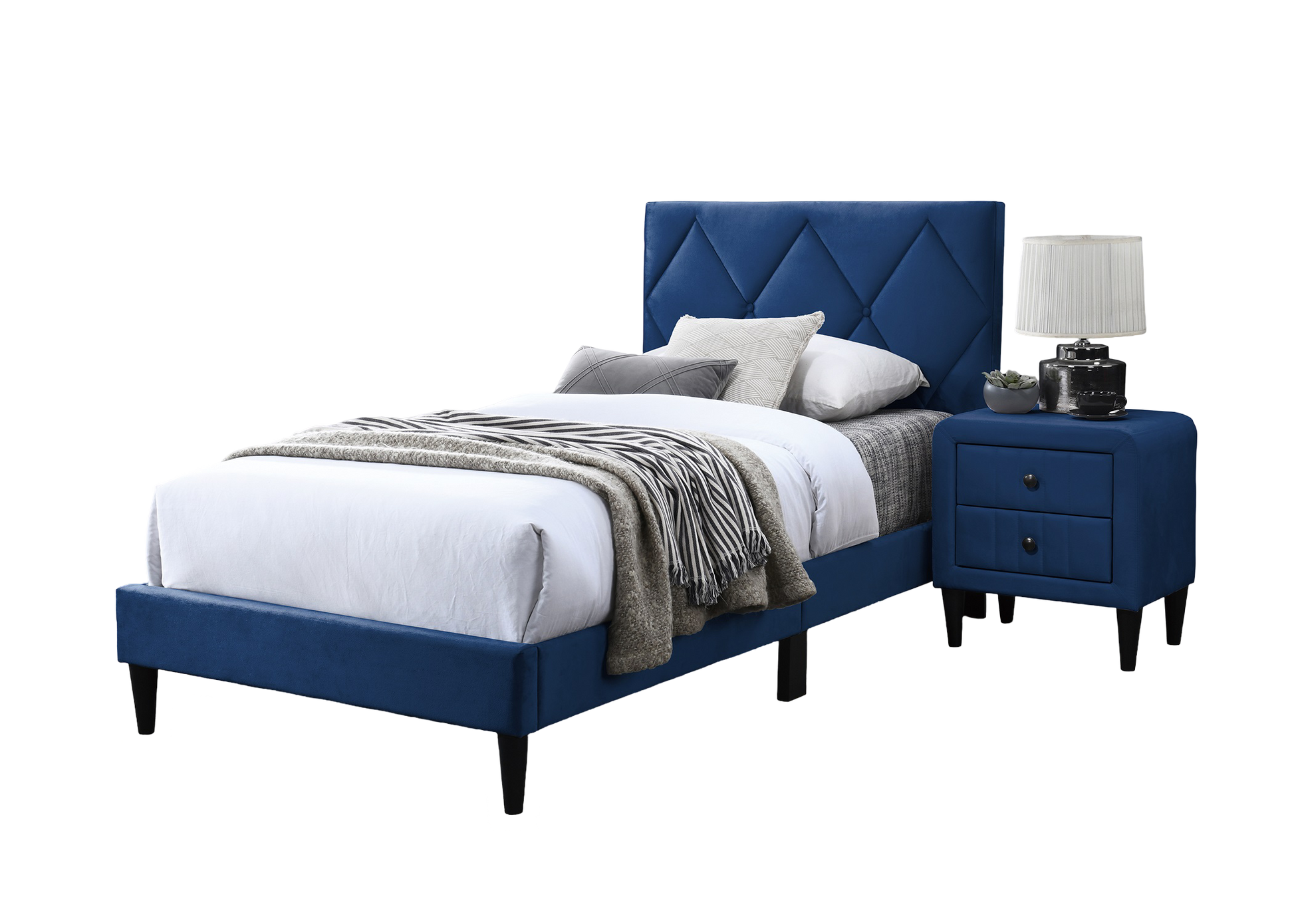 Full Size Bed W Adjustable Headboard 1Pc Bedframe, Navy Blue Velvet Upholstered Youth Bedroom Furniture Box Spring Not Required Full Navy Blue Wood Bedroom Classic,Contemporary,Mid Century Modern,Modern Bed Frame Foam Velvet Particle Board Mdf