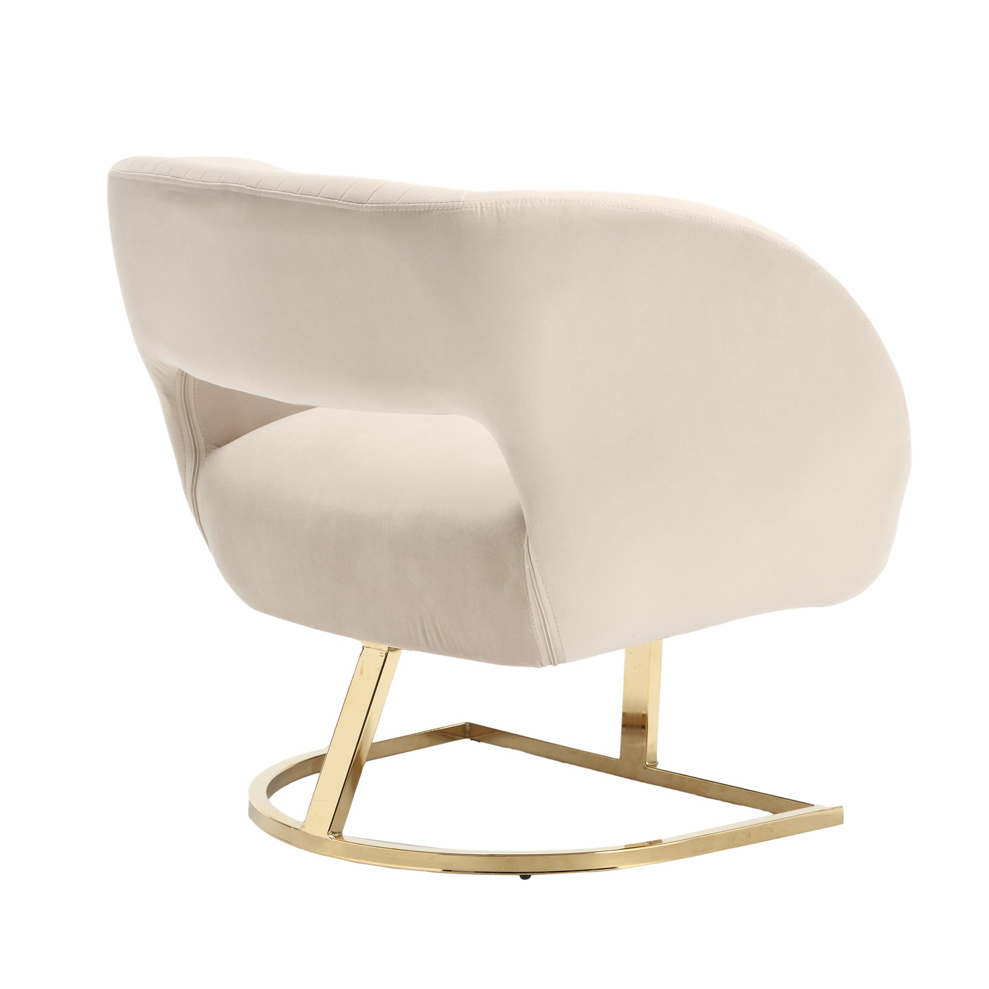 Coolmore Upholstered Tufted Living Room Chair Textured Linen Fabric Accent Chair With Metal Stand Beige Velvet