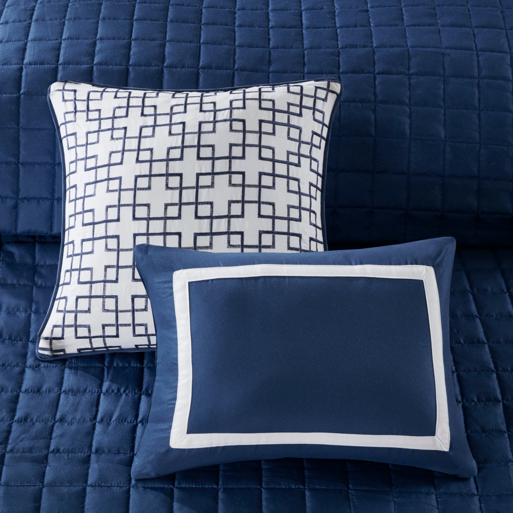 8 Piece Comforter And Quilt Set Collection Navy Full Queen Full Navy Polyester