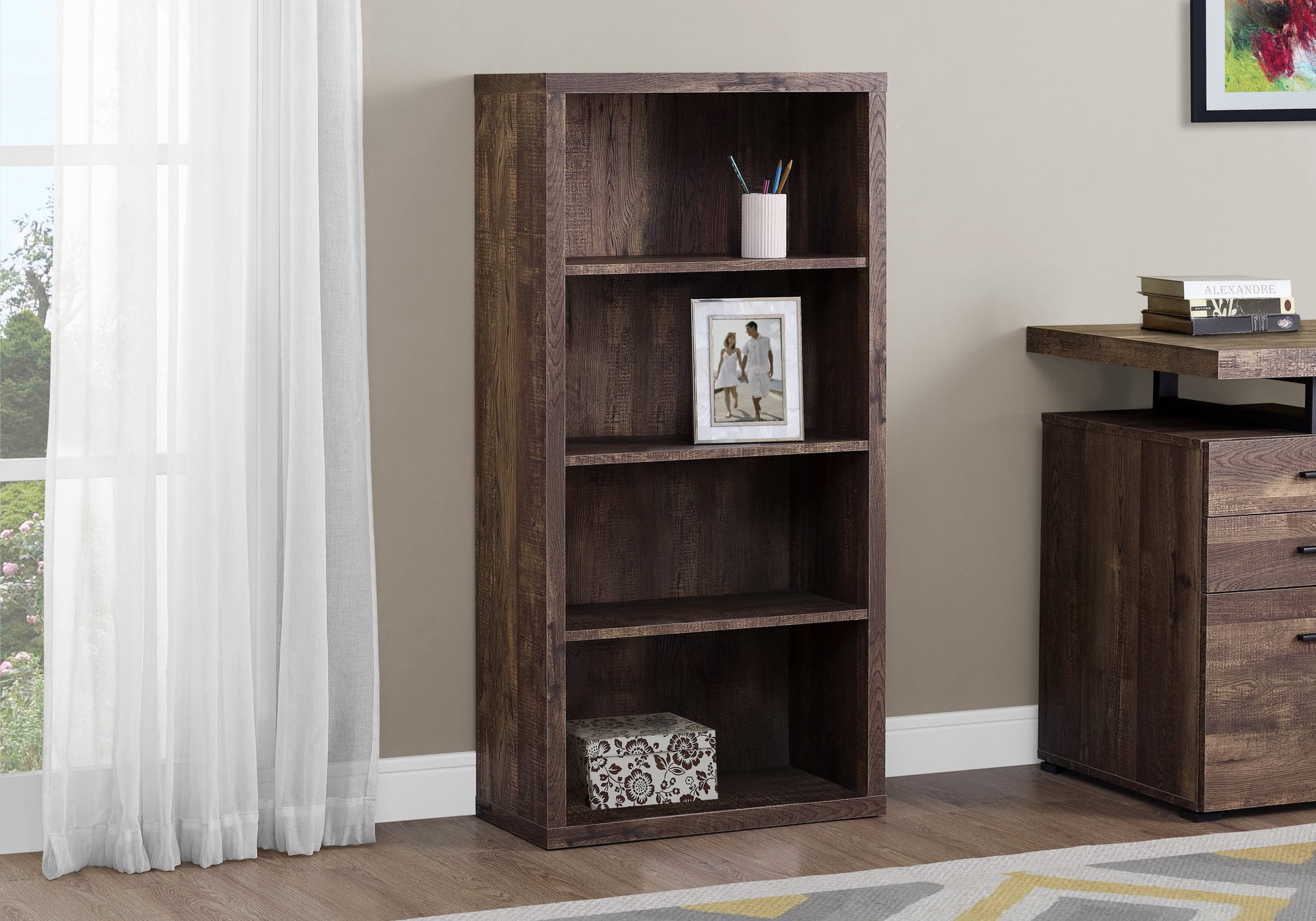 Bookshelf, Bookcase, Etagere, 5 Tier, 48"H, Office, Bedroom, Brown Laminate, Contemporary, Modern Brown Particle Board