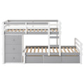 Twin Over Twin Loft Bunk Bed With Drawers And Ladder, Gray Twin Gray Pine