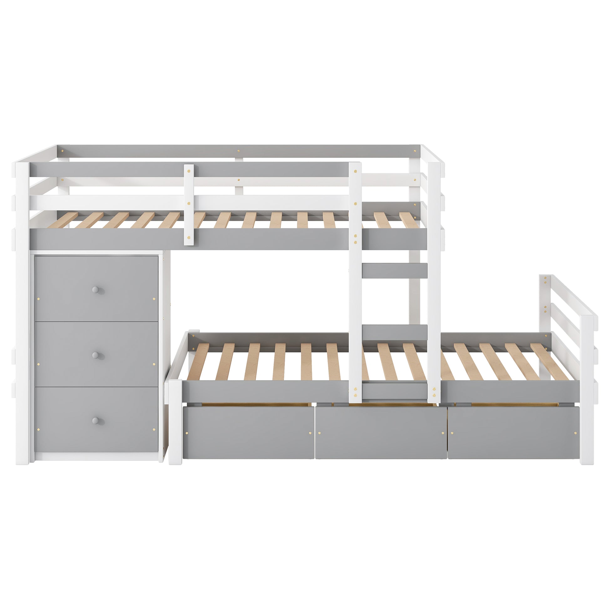 Twin Over Twin Loft Bunk Bed With Drawers And Ladder, Gray Twin Gray Pine