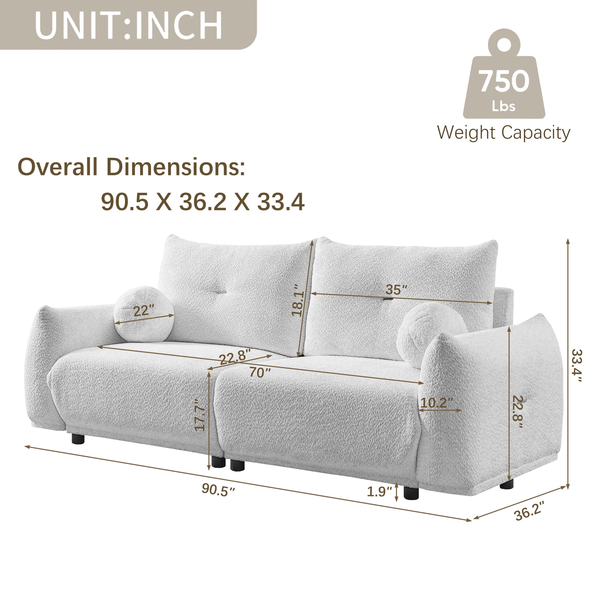 Lamb'S Wool 2 Seater Cushion Sofa 90'' Comfortable Sofa For Living Room Bedroom And Other Casual Spaces Lamb'S Wool Sofa With 2 Cushions And 2 Ball Pillows. Beige Beige Foam Fabric 2 Seat