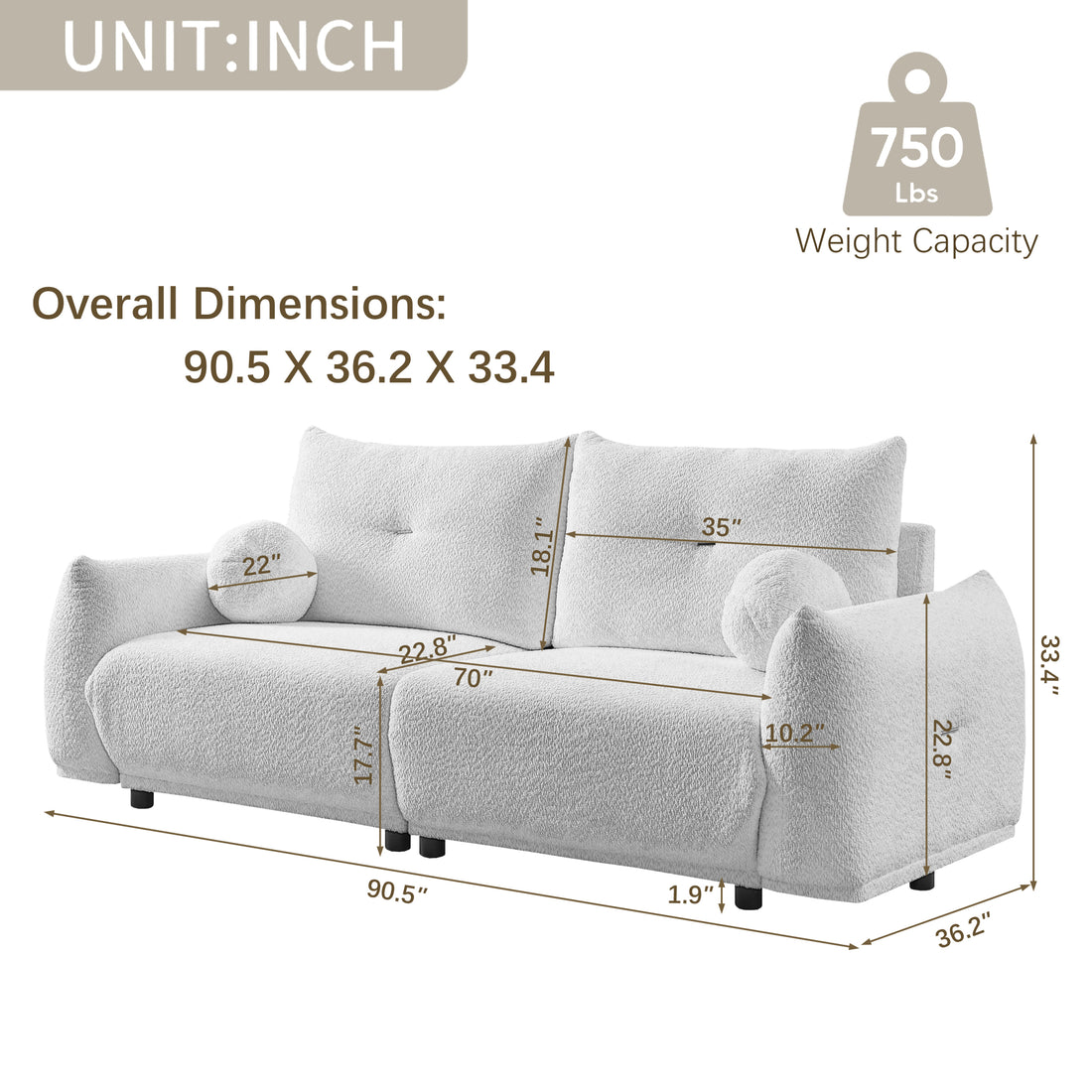 Lamb'S Wool 2 Seater Cushion Sofa 90'' Comfortable Sofa For Living Room Bedroom And Other Casual Spaces Lamb'S Wool Sofa With 2 Cushions And 2 Ball Pillows. Gray Gray Foam Fabric 2 Seat