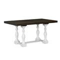 Traditional 6 Piece 78Inch Trestle Extendable Dining Table Set With One 18Inch Removable Leaf, Padded Dining Chairs And Bench,Distressed White Brown Wood Dining Room Solid Wood Rubberwood Rectangular Dining Table With Chair And Bench Upholstered Chair