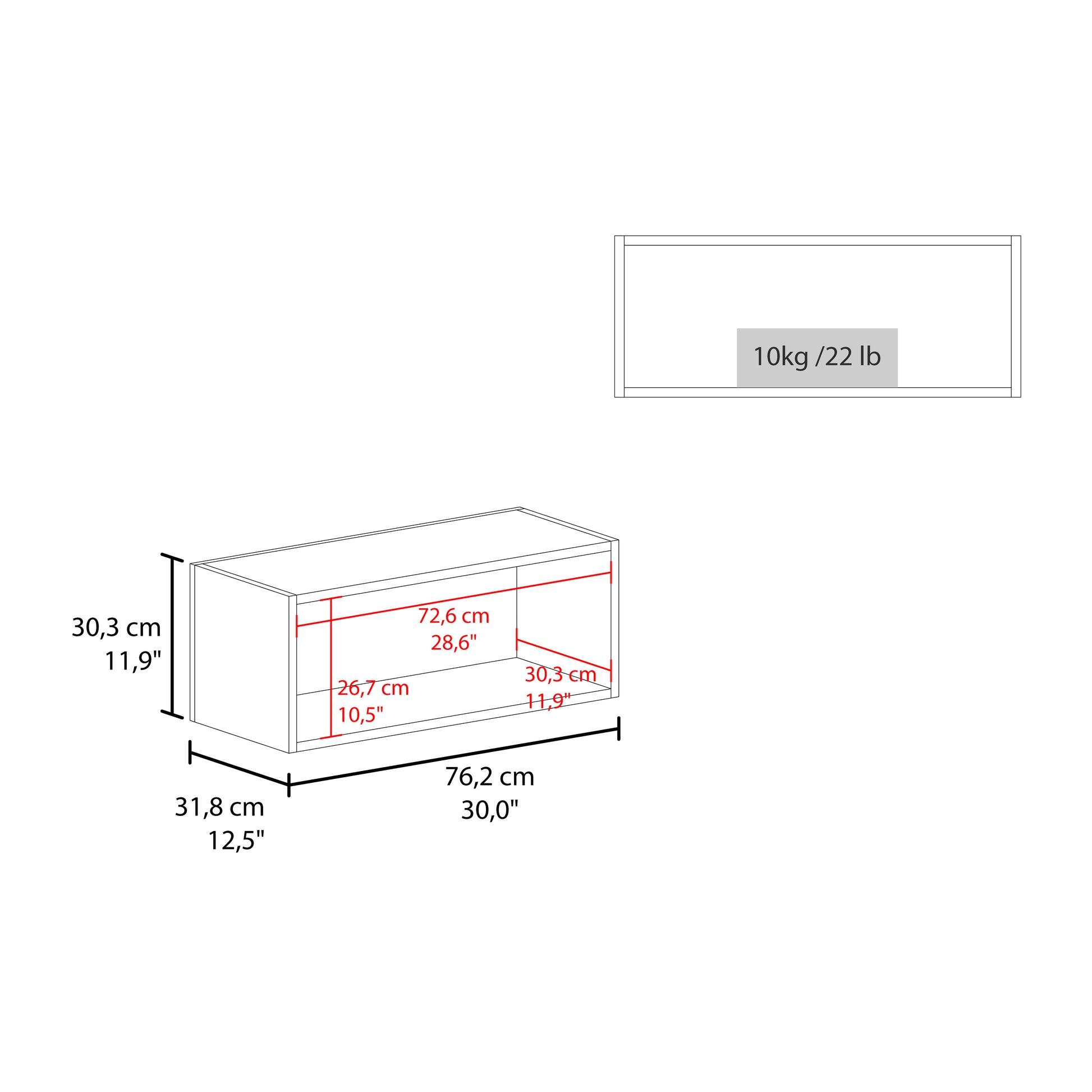 Wally 30" Wide X 12"H Open Wall Cabinet, Wall Shelf, Storage Cabinet, Cube Shelf Bedroom, Office, Living Room, Garage White Primary Living Space Modern Particle Board