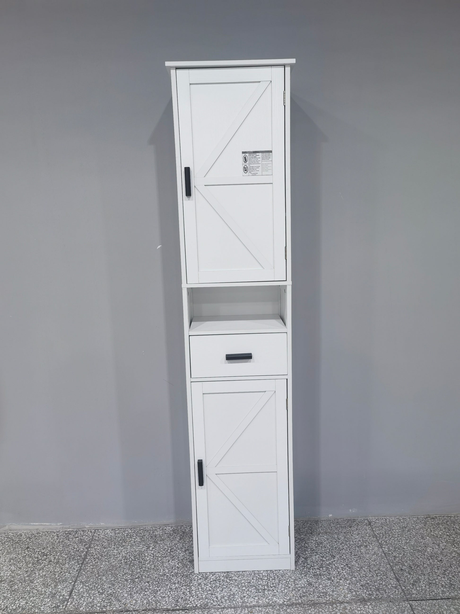 69" H Tall Bathroom Storage Cabinet With 2 Barn Doors And 1 Drawer, Narrow Storage Unit, Adjustable Shelves,Floor Cabinet For Bathroom, Living Room, Entryway,Kitchen, Grey Grey Particle Board