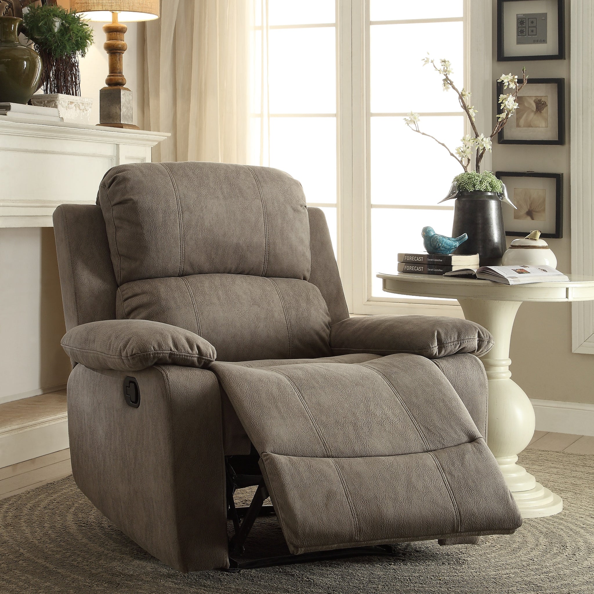 Grey Polished Recliner With Pillow Top Arm Grey Microfiber Manual Handle Metal Primary Living Space Tight Back Handle Pillow Top Arms Fabric Metal