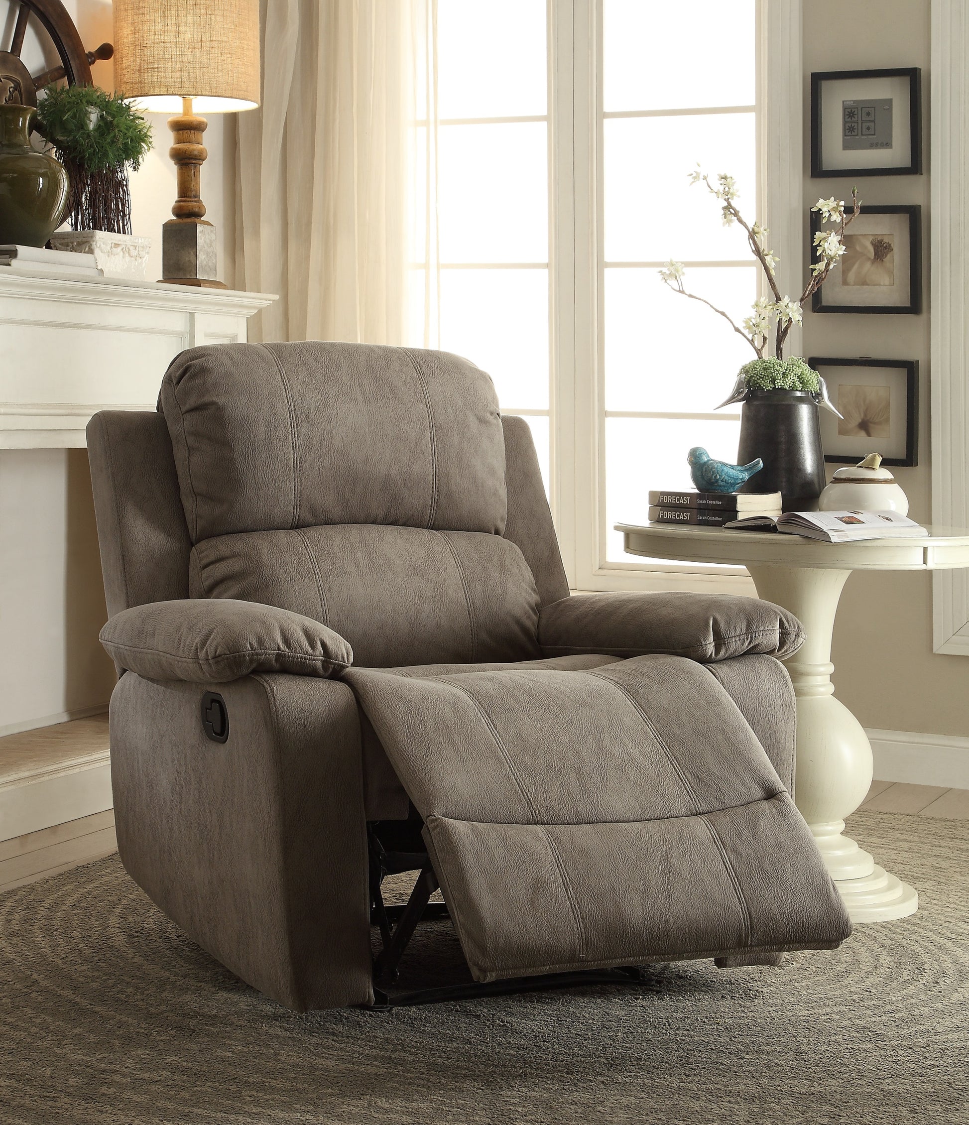 Grey Polished Recliner With Pillow Top Arm Grey Microfiber Manual Handle Metal Primary Living Space Tight Back Handle Pillow Top Arms Fabric Metal