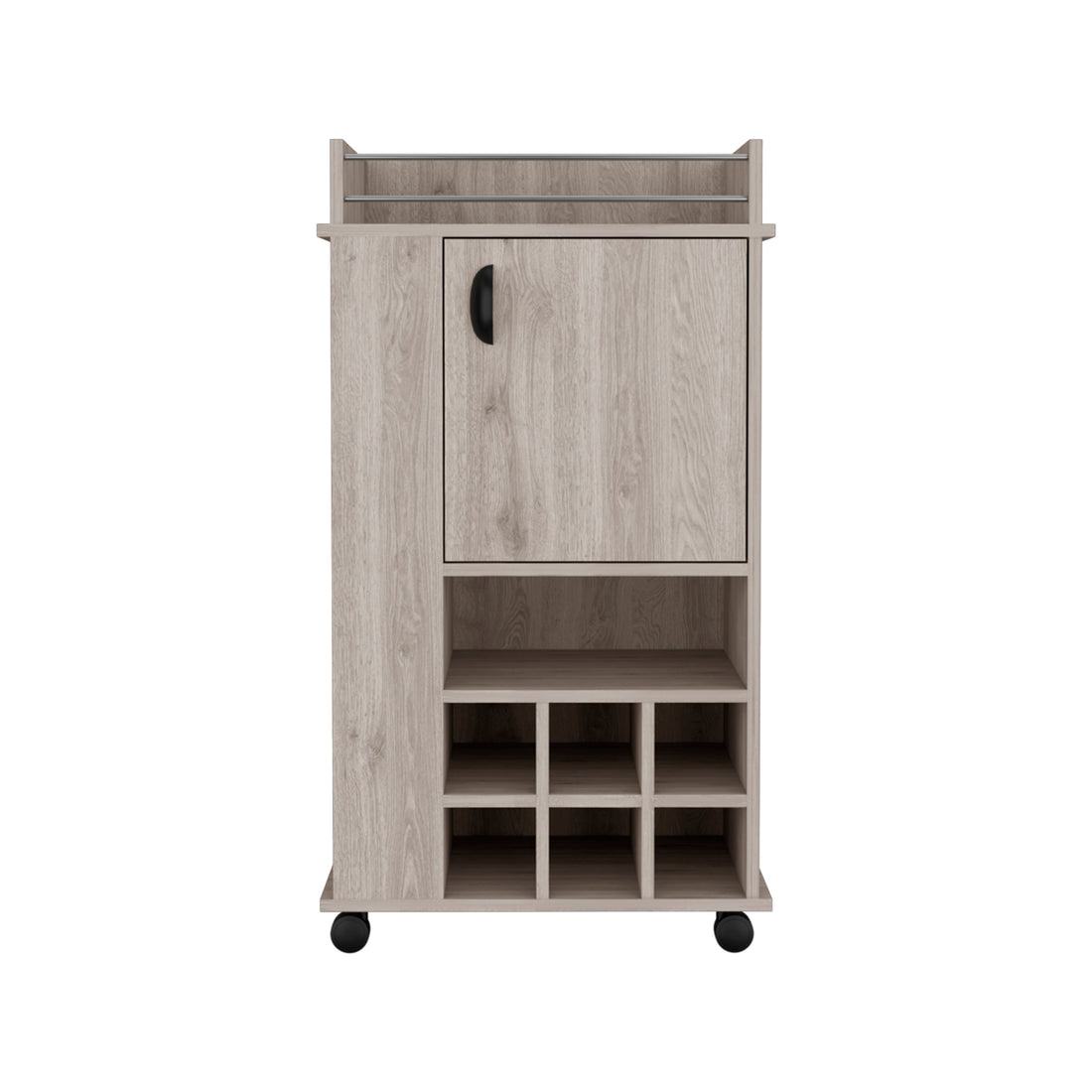 Fargo Bar Cart With Cabinet, 6 Built In Wine Rack And Casters Grey Primary Living Space Modern Particle Board Shelves Included Engineered Wood