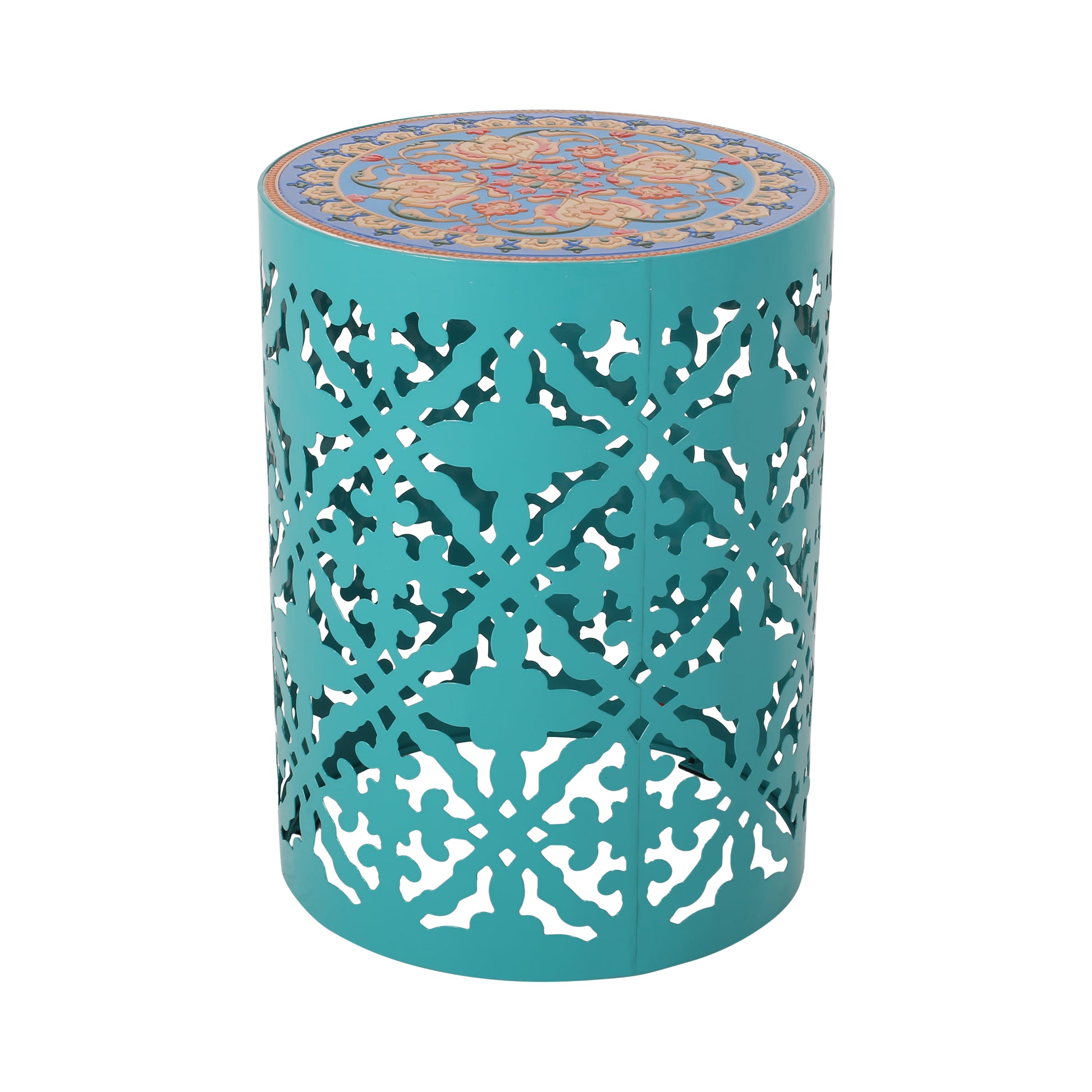 Castana Side Table Teal Rattan Fabric