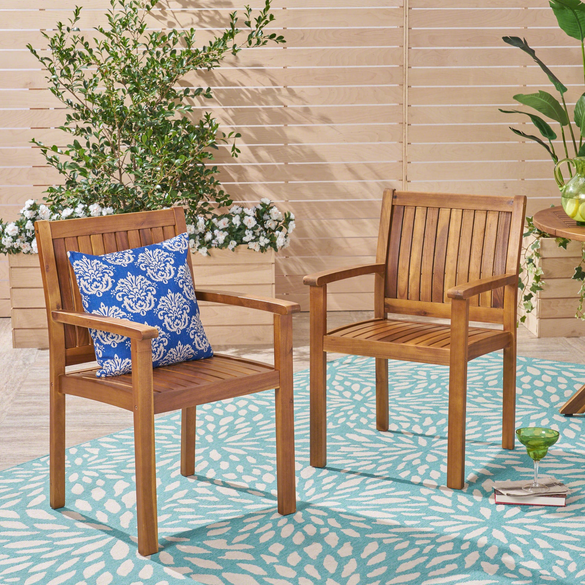 Wilson Dining Chair,Set Of 2 Teak Acacia Wood