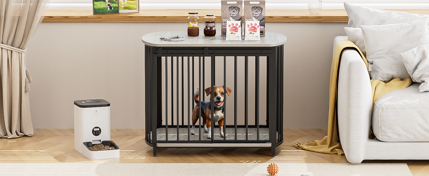31.5" Furniture Style Dog Crate For Small And Medium Dogs, Wooden Cage Indoor Kennel Furniture, Modern Dog Crate End Table With Double Doors, Gray Gray Pet Barrier Medium 26 40 Lbs Iron,Mdf