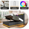 Twin Size Upholstered Bed, 360 Surround Led Function, Buttons Apps Remote Control, Hydraulic Storage Bed With Usb Type C Charging, Gray,Linen Without Mattress Twin Gray Linen