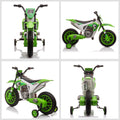 Aosom 12V Kids Motorcycle Dirt Bike Electric Battery Powered Ride On Toy Off Road Street Bike With Charging Battery, Training Wheels Green Green Plastic