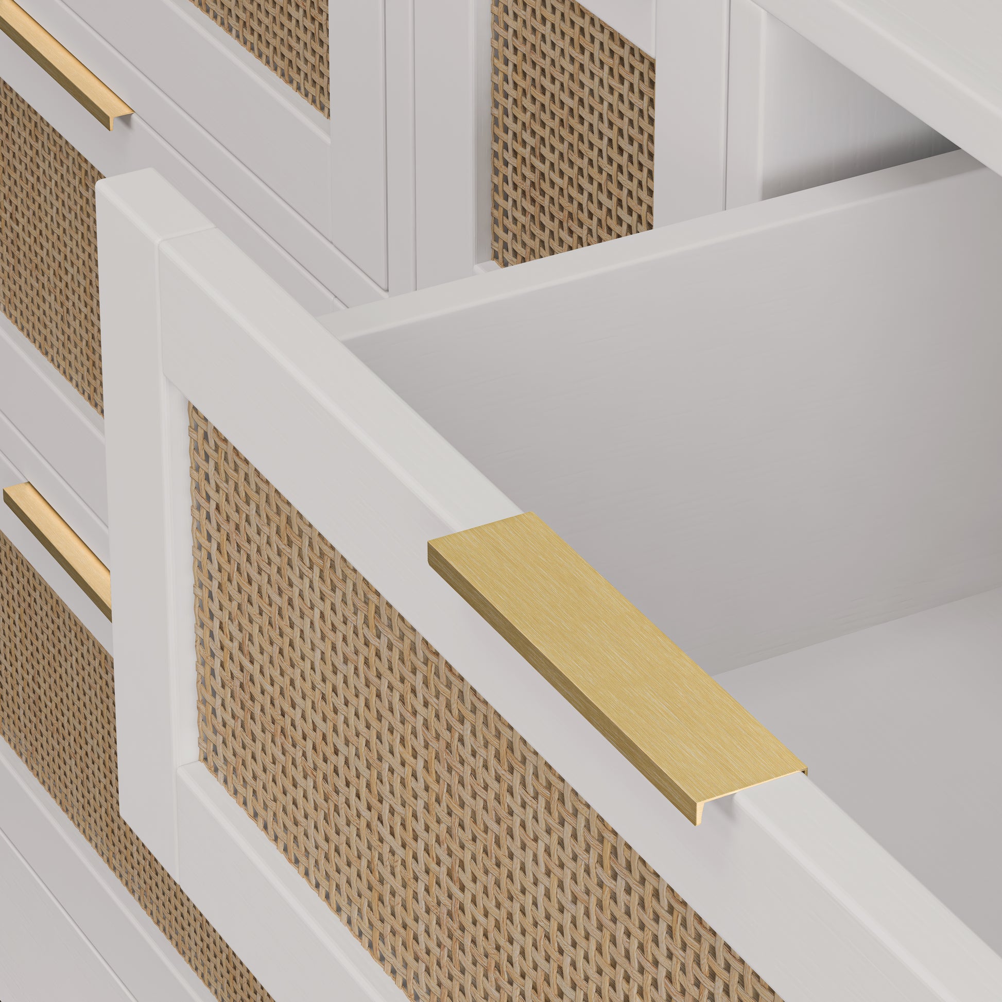 51.2 "Rattan Locker With Drawers, 9 Drawers, Metal Handles For Kitchen, Living Room, Bedroom White White Mdf