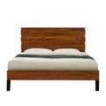 Mid Century Modern Solid Wood Bed Frame Queen Size Platform Bed With Six Piece Headboard Design, No Box Spring Needed, Brown Queen Brown Pine