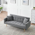 71.7 Inch Grey Teddy Fleece Sofa Bedbring Two Throw Pillows Grey Fabric 2 Seat