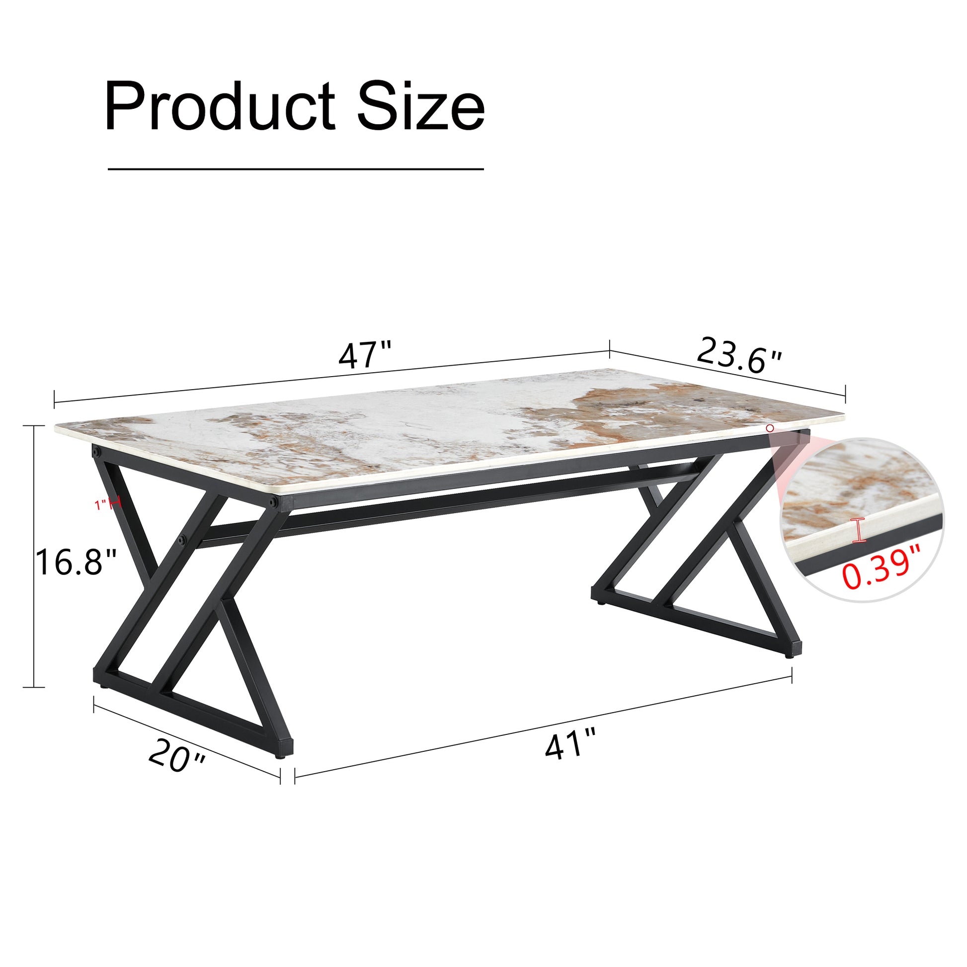 A Modern Minimalist Style Marble Patterned Coffee Table With Black Metal Legs. Computer Desk. Game Table. Tea Table. Ct Xx White Black Sintered Stone