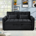 Modern Flannel Double Sofa With Folding Bed, Small Double Sofa With Three In One Convertible Sofa Bed, Adjustable Backrest And Storage Space, Including Pillows, Perfect For Living Room Or Bedroom Twin Black Solid Wood