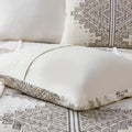 4 Piece Printed Duvet Cover Set With Throw Pillow Queen Black Ivory Polyester