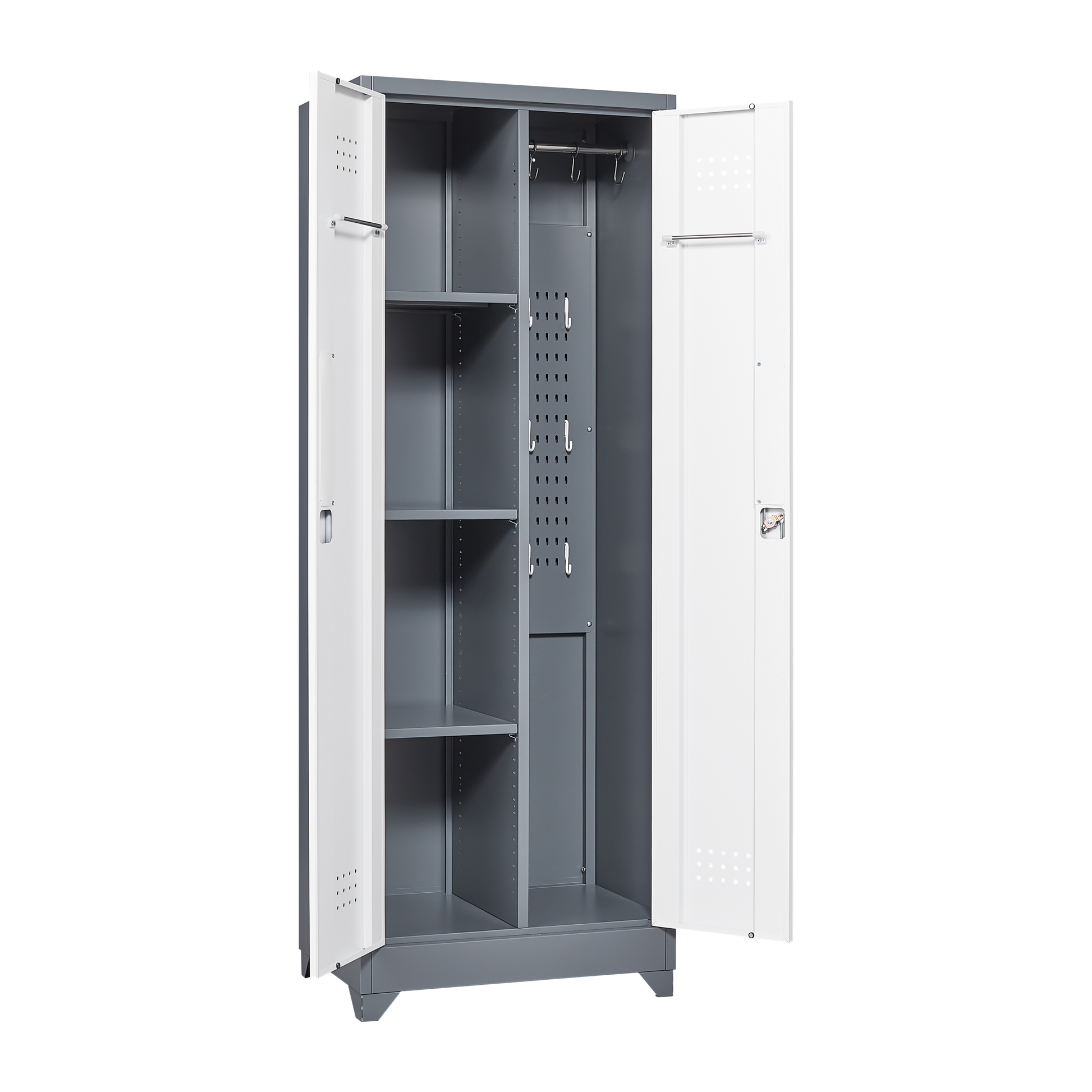 Metal Storage Cabinets, Cleaning Tool Cabinet With Locking Door, Tall Broom Tool Organizer And Storage, Large Storage Cabinet For Kitchen, Pantry, Office, Shop 3 4 Shelves Grey White Door Locks Modern Metal