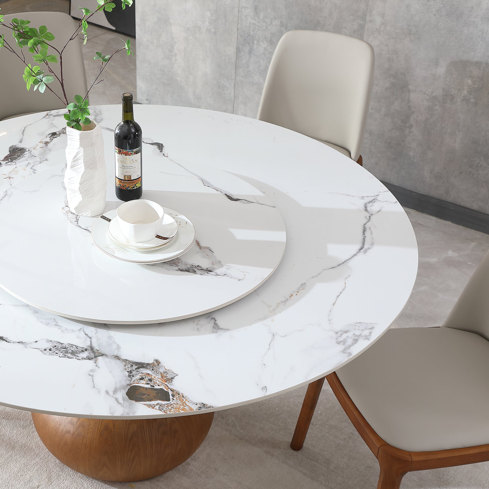 Modern Marble Dining Table, 59" Round Sintered Stone Table For Dining Room, Kitchen, Dinette, Compact Space With Lazy Susan Table Only Walnut,White Dining Room American Design,Luxury,Modern Tabeltop